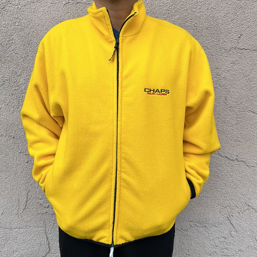 Y2K Chaps Ralph Lauren Embroidered Fleece Jacket Full Zip Yellow Size XL